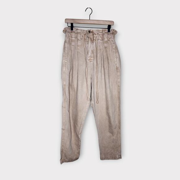 Free People Margate Tan Paper Bag Pleated Crop Pants Women's Small - Picture 2 of 7